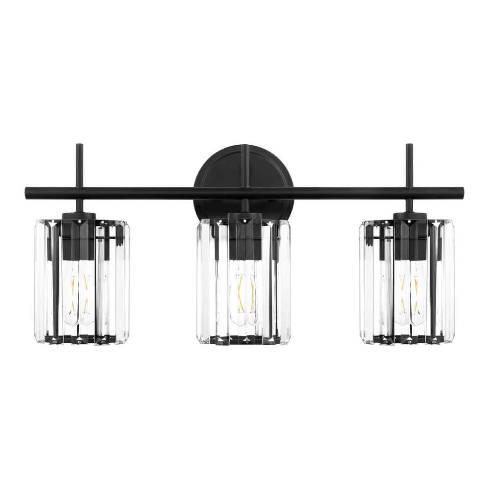 Hampton Bay 21 in. 3-Light Black Vanity Light with Clear Crystal Glass (3)