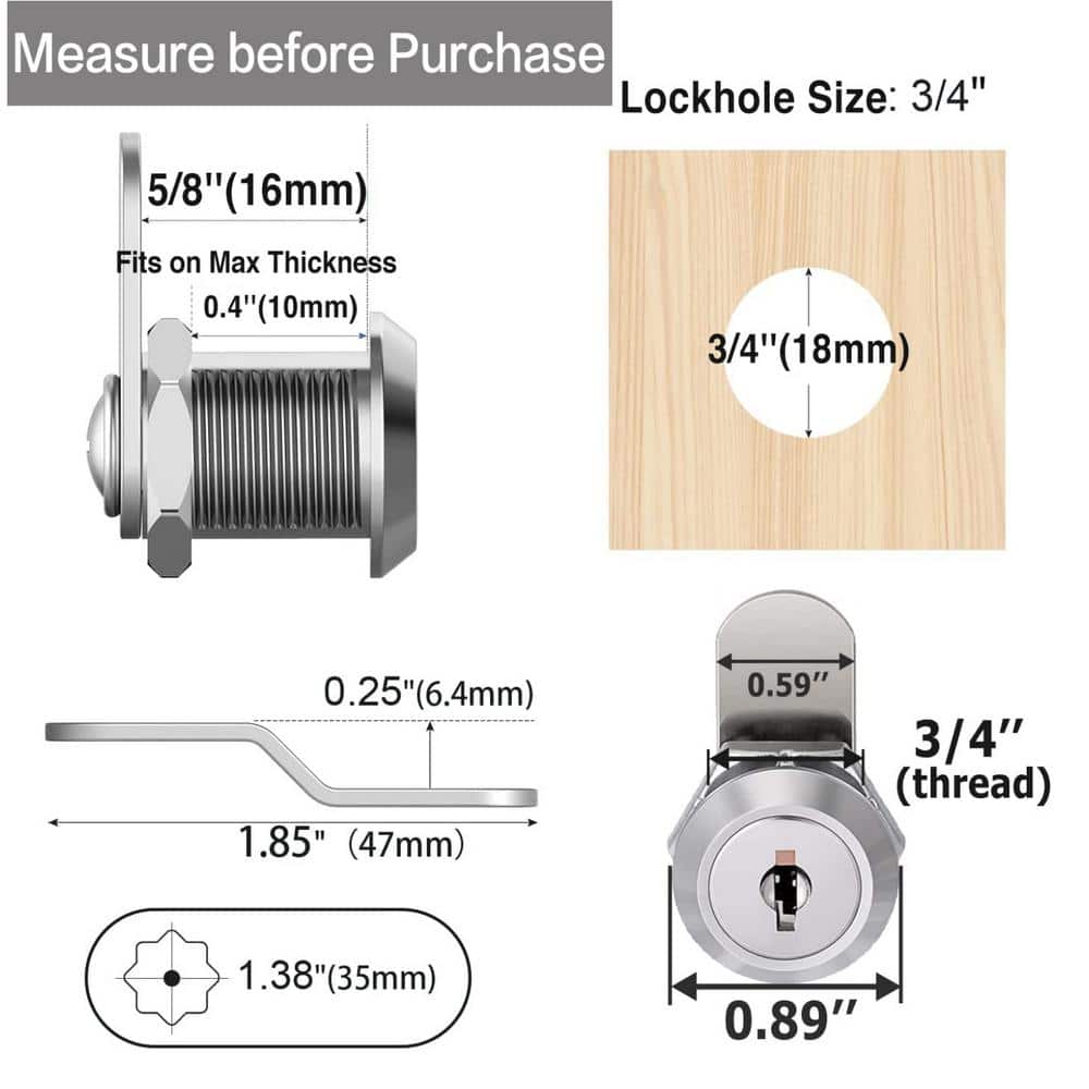Numhew 5/8 in. Keyed Alike Cabinet Cam Lock Set with Locks, Locking Plates and Keys for 3/8 in. Max Door Thickness (10-Pack) (3)