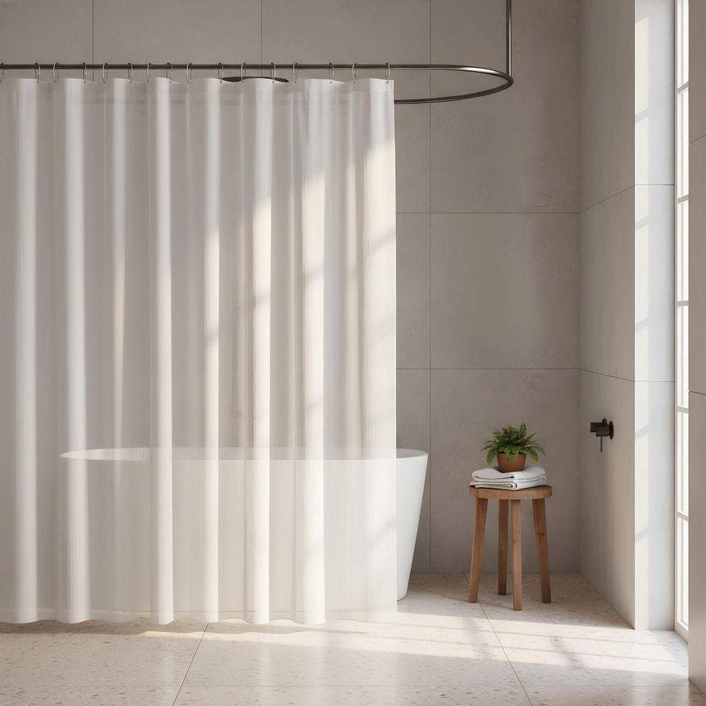 Sanlan Sheer Solid 72 in. W x 72 in. L Polyester Shower Curtain in White (2)