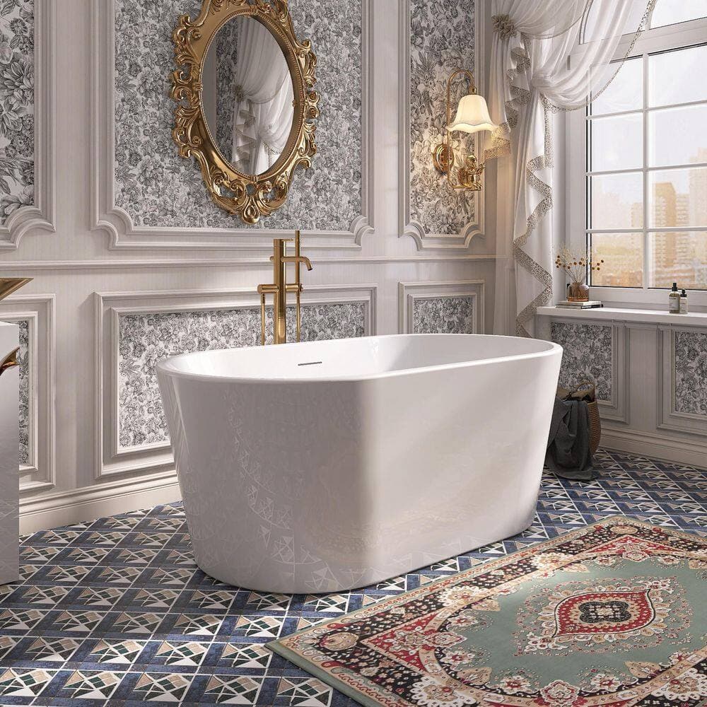 Keayeng 59 in. x 31.5 in. Acrylic Freestanding Flatbottom Soaking Bathtub in White (2)