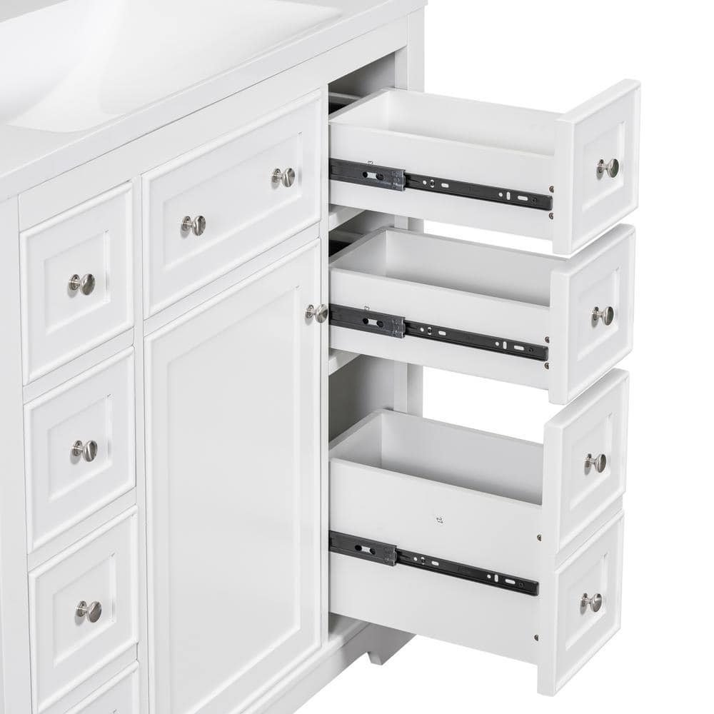Unbranded 35.6 in. W x 17.9 in. D x 33.4 in. H Bath Vanity Cabinet without Top with 6-Drawers, Adjustable Shelf in White (2)