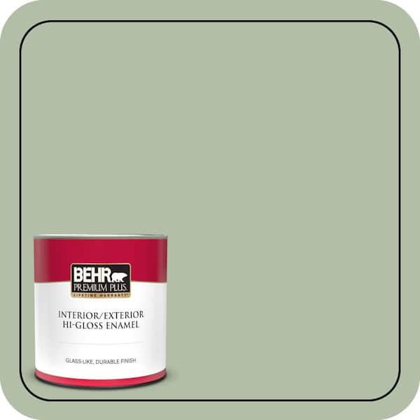 BEHR PREMIUM PLUS 1 qt. #S390-3 Creamy Spinach Hi-Gloss Enamel Interior/Exterior Paint & Primer (2)