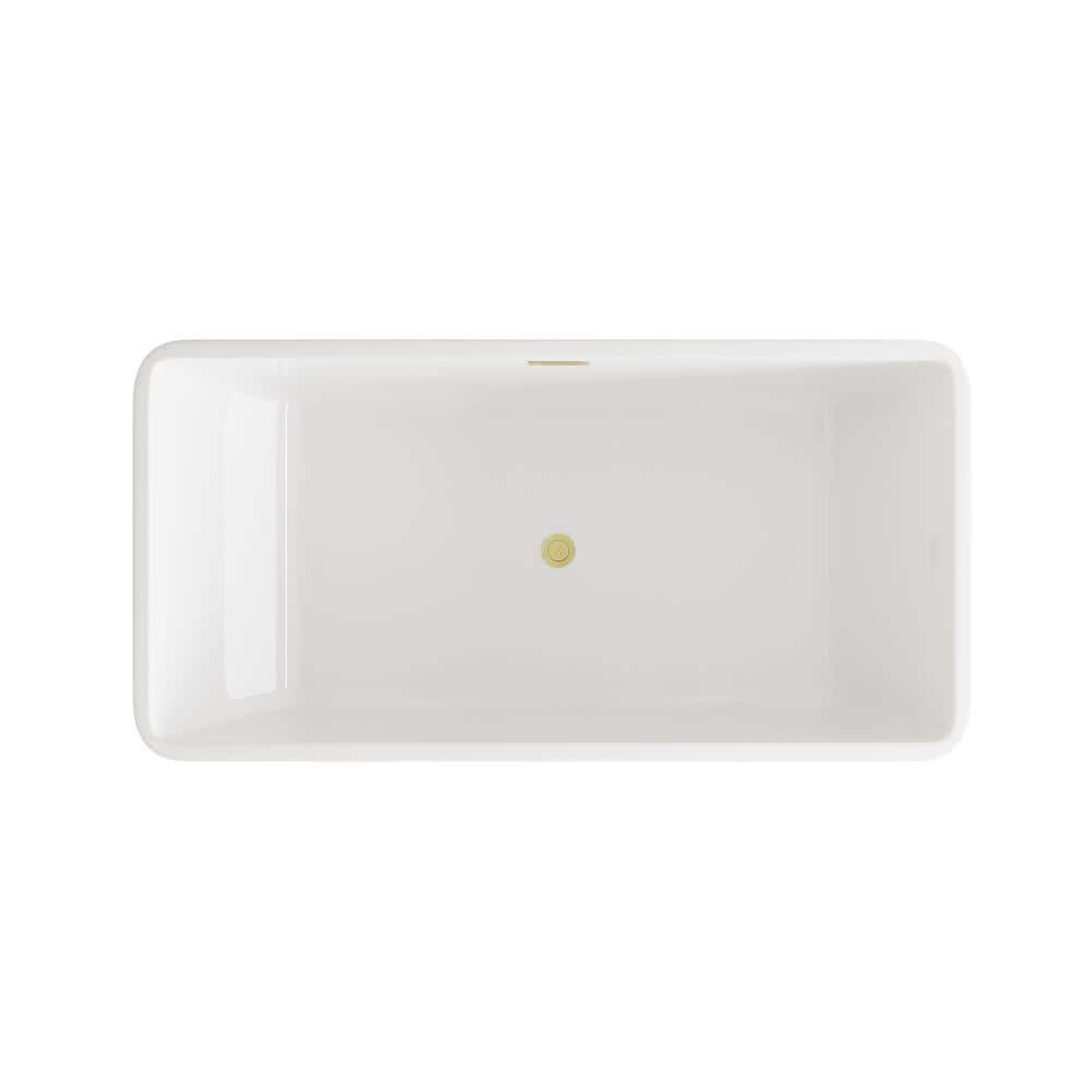 Unbranded Timeless Home 59 in. x 29.5 in. Soaking Bathtub with Center Drain in Glossy White with Brushed Gold Trim (2)
