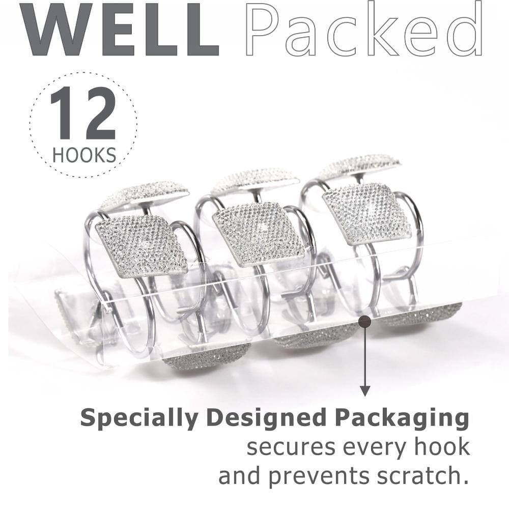 Unbranded Clear Diamond Shower Curtain Hooks, 12 Pcs Crystal Rhinestone Glitter Rings, Rustproof Stainless Steel (3)