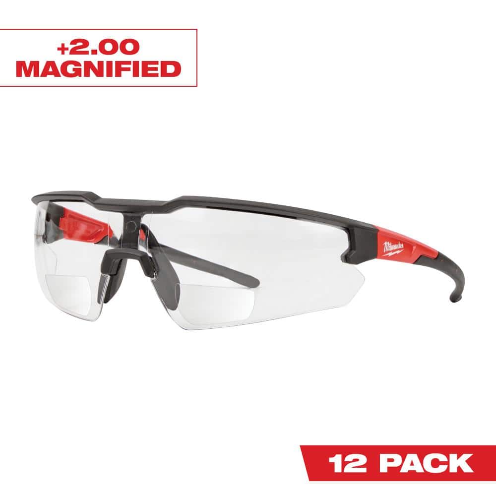 Milwaukee Bifocal Safety Glasses with +2.00 Magnified Clear Anti-Scratch Lenses (12-Pack)