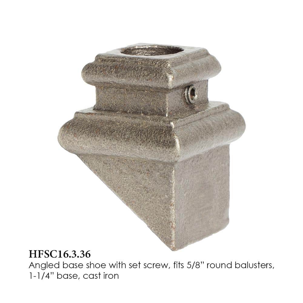 HOUSE OF FORGINGS Satin Clear 16.3.36 Angled Base Shoes for 5/8 in. Round 1.3 in. x 2 in. Iron Balusters for Stair Remodel (2)
