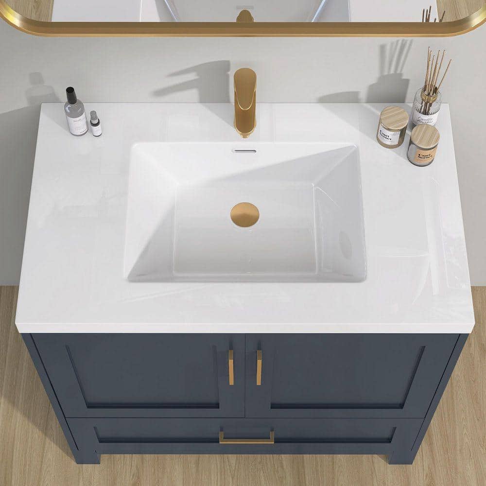 NTQ 36 in. W x 22 in. D Rectangular Single Sink Bathroom Vanity Top White Solid Surface Vanity Top in Glossy White (3)