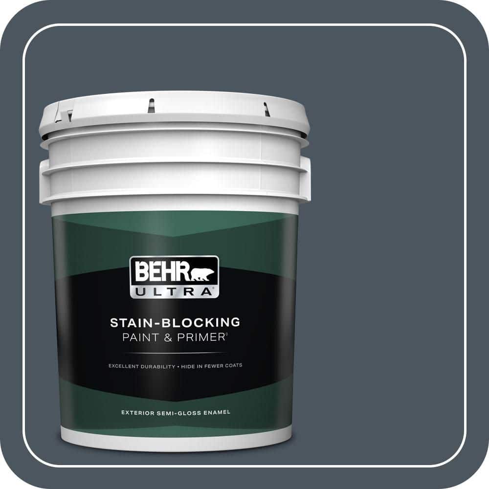 BEHR ULTRA 5 gal. #N480-7 Midnight Blue Semi-Gloss Enamel Exterior Paint & Primer