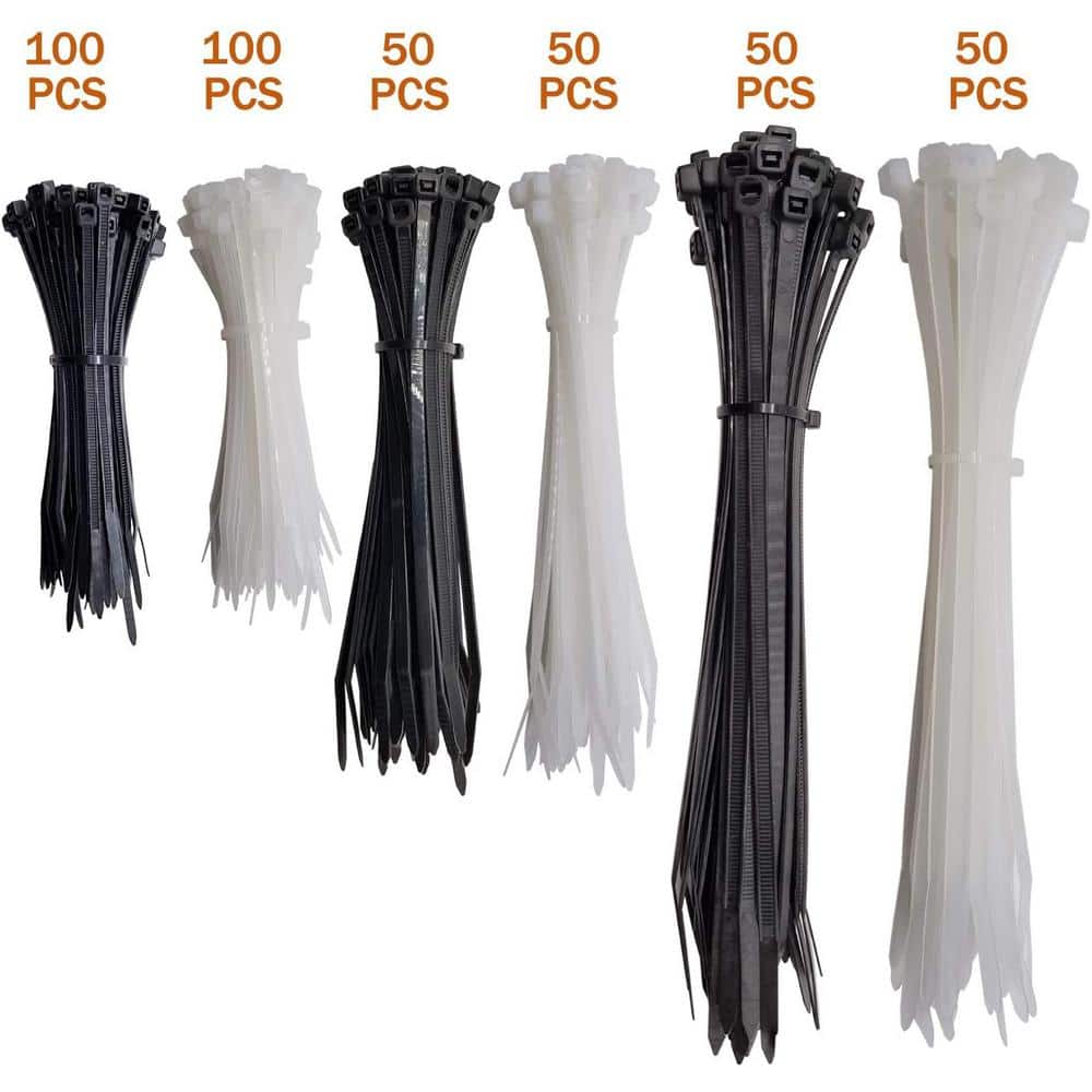 Lukyamzn 400 Pieces Assorted Sizes 4 in., 6 in., 8 in. Mix UV Resistant Nylon Cable Zip Ties with Divided Box, Black and White (3)