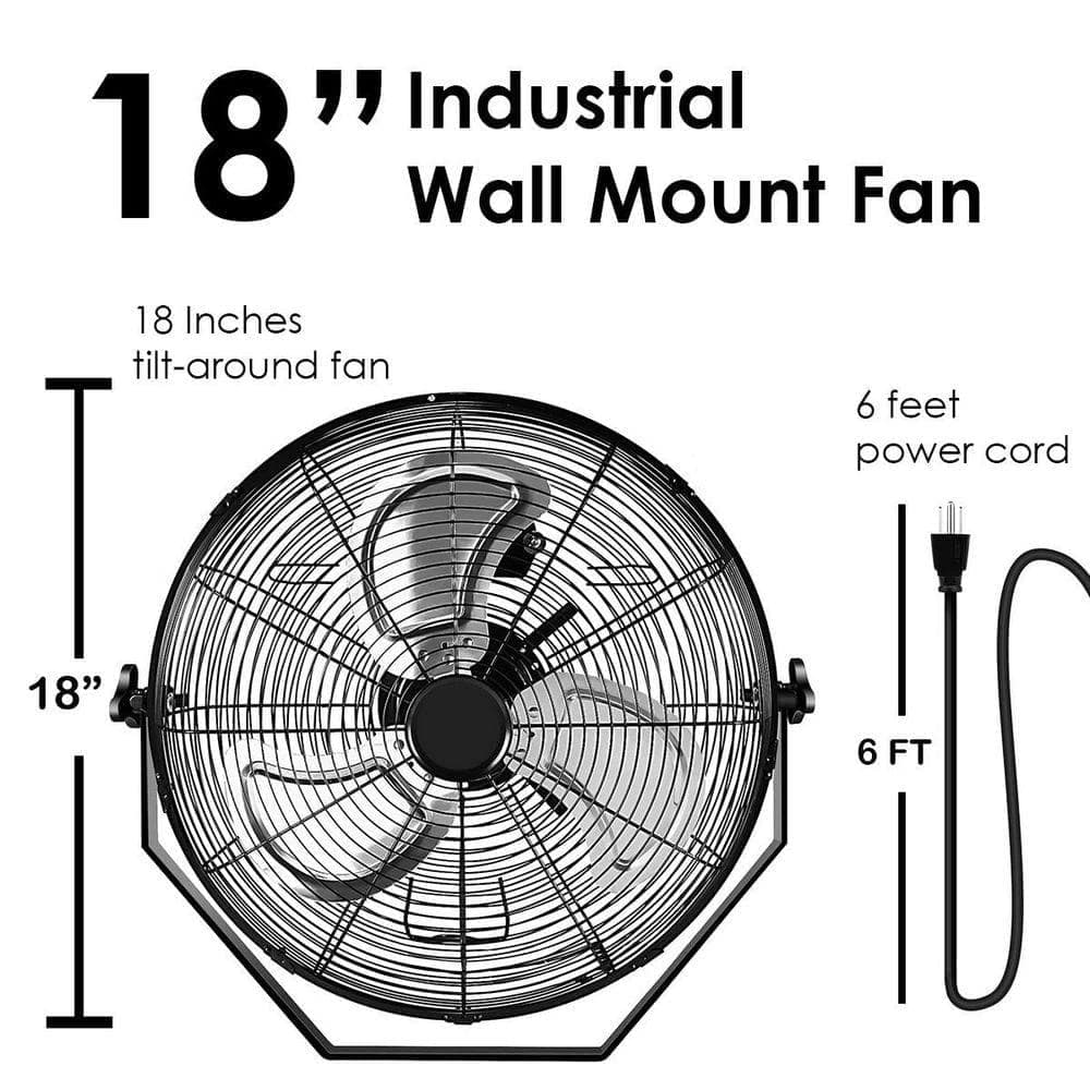 WOCK 18 in. Wall Mounted Fan in Black with 3 Speeds, 360° Tilt Adjustment, 4,000 CFM (3)