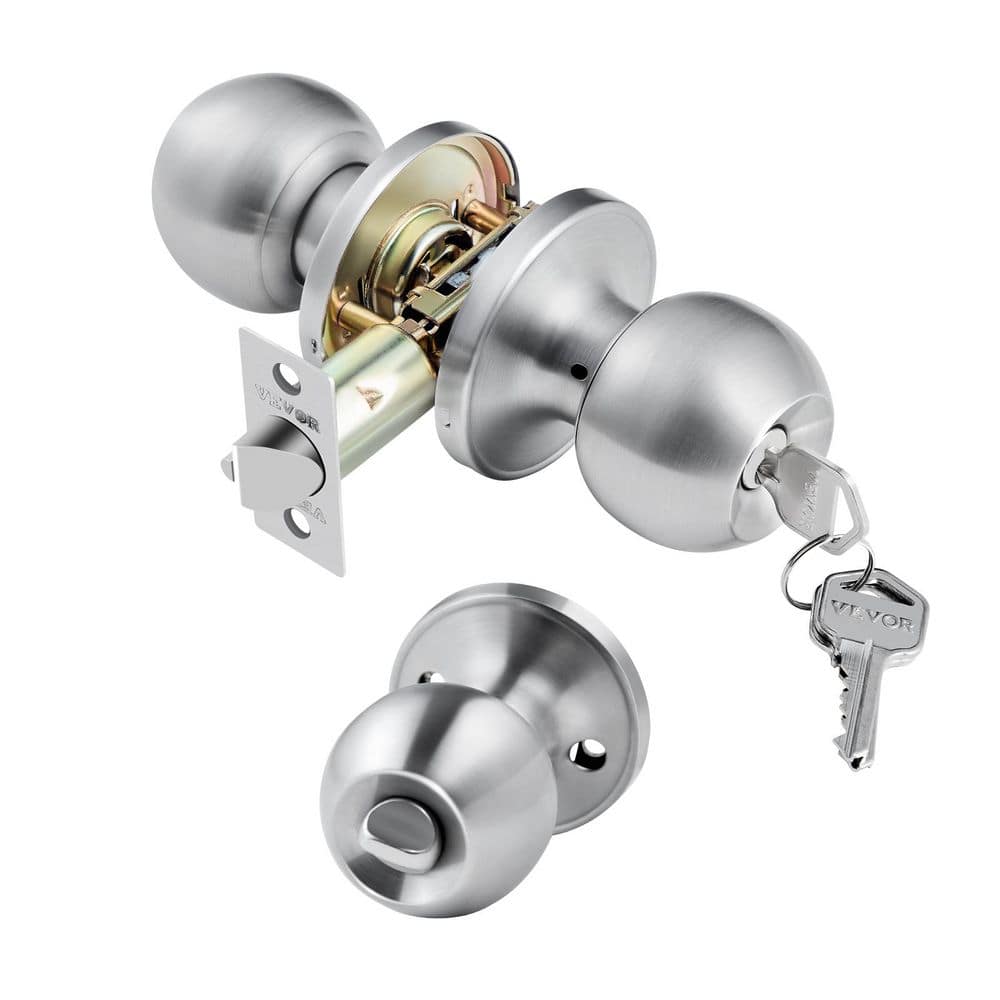 VEVOR Keyed Entry Door Knob, Satin Nickel Door Knob with Round Ball, Thumb Turn Lock Interior for Bedroom and Bathroom Latches