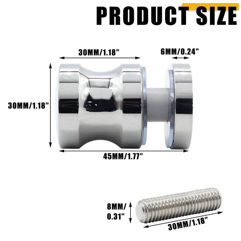 KHKFY Shower Glass Door Handle, Set of 2 Stainless Steel One-Sided Pull Knobs for Bathroom Glass Doors, Polished Chrome (2)