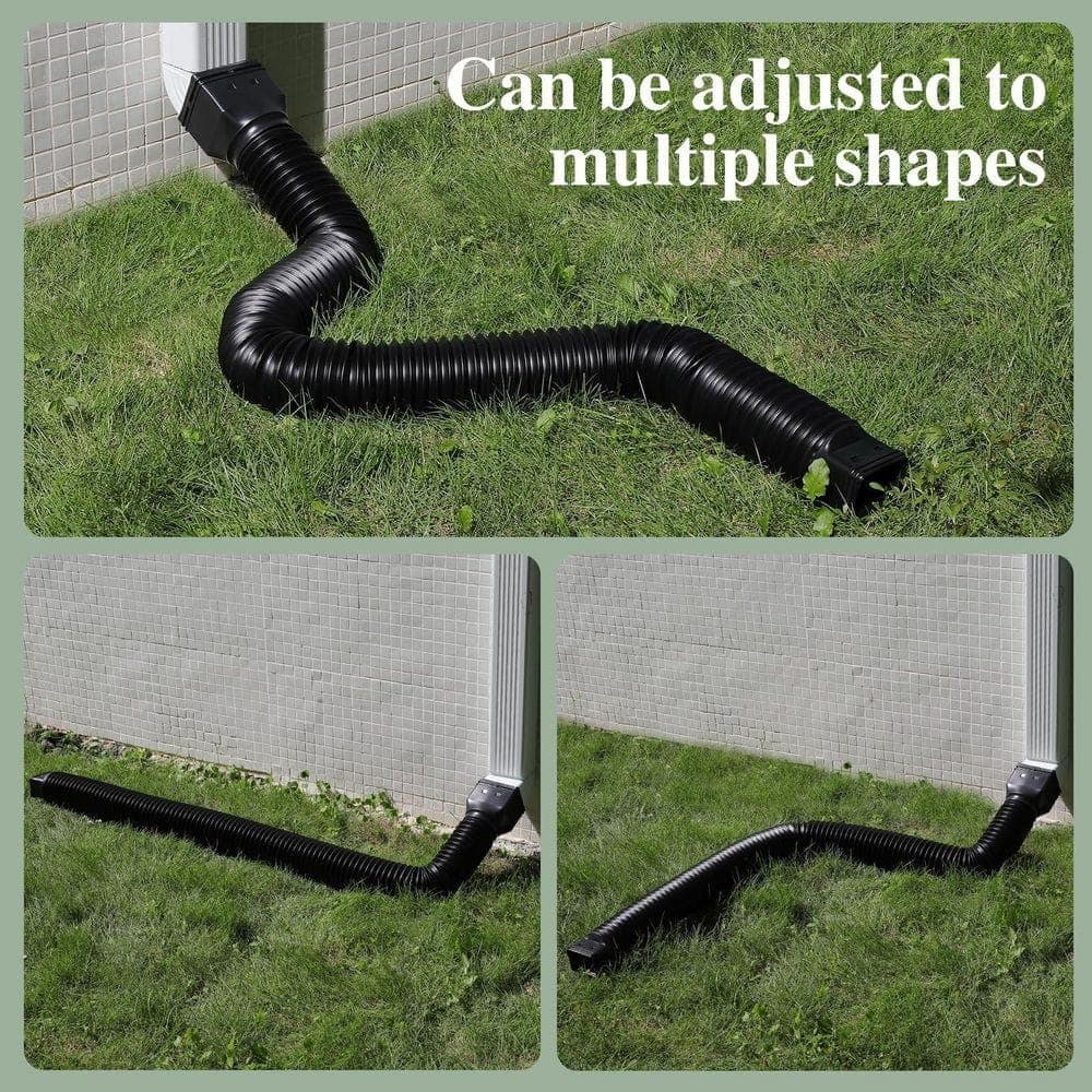 Unbranded 4 Pack Black Plastic PE Flexible Gutter Downspout Extension Extends 21 to 67 in. with Adapters for Rainwater Drainage (3)