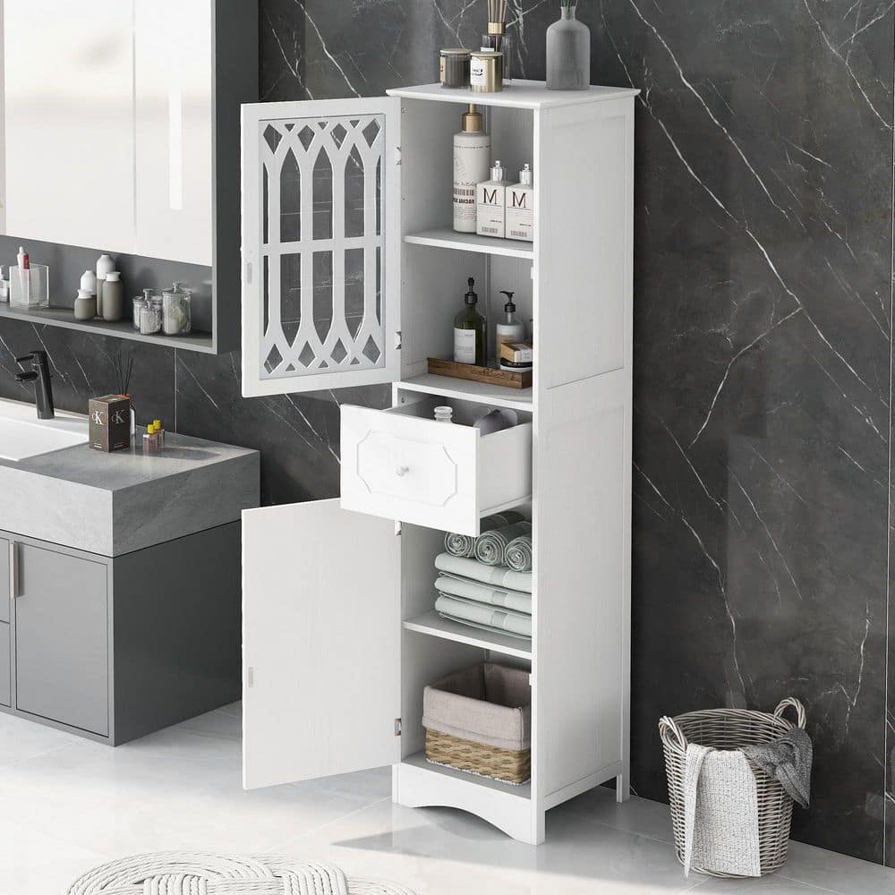 Unbranded 16.5 in. W x 14.2 in. D x 63.8 in. H White Linen Cabinet Bathroom Cabinet Storage Cabinet with Drawer and Doors (2)