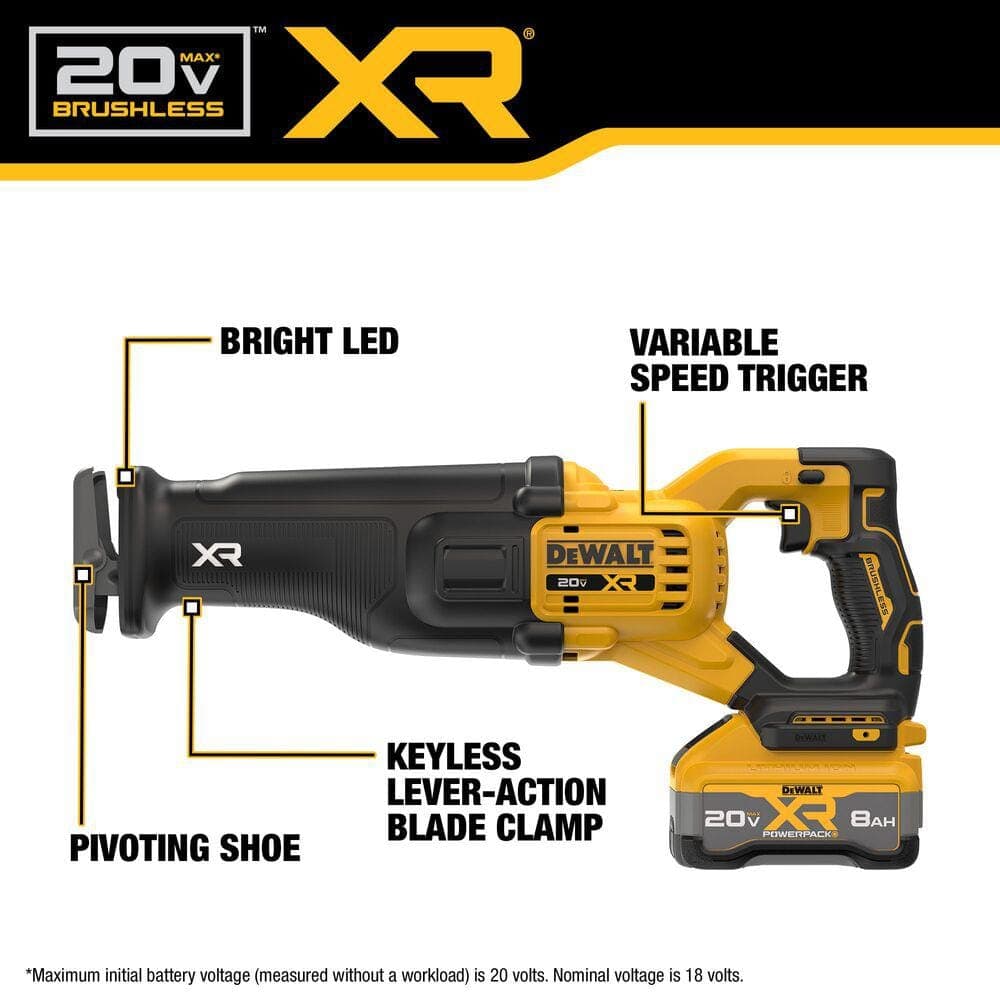 DEWALT 20V XR Lithium-Ion Cordless Reciprocating Saw Kit with 8.0 Ah Battery and Charger (3)