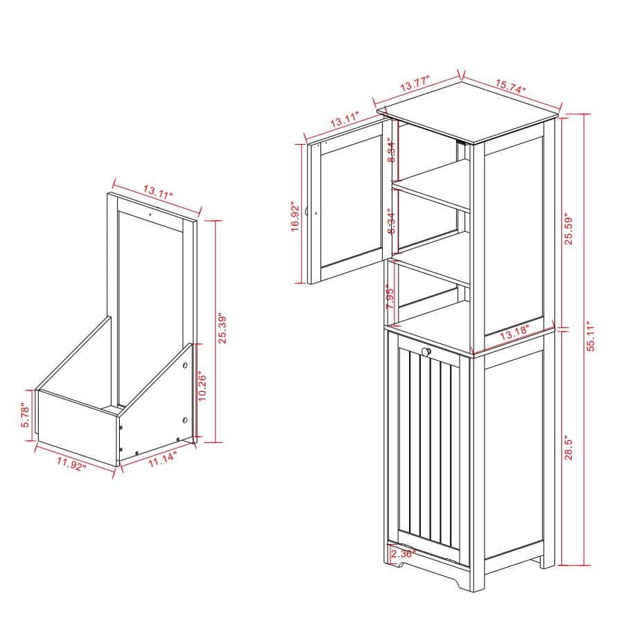 cadeninc 15.74 in. W x 13.77 in. D x 55.11 in. H Bathroom Storage Cabinet with Tilt-Out Laundry Sorter Cabinet, White (2)