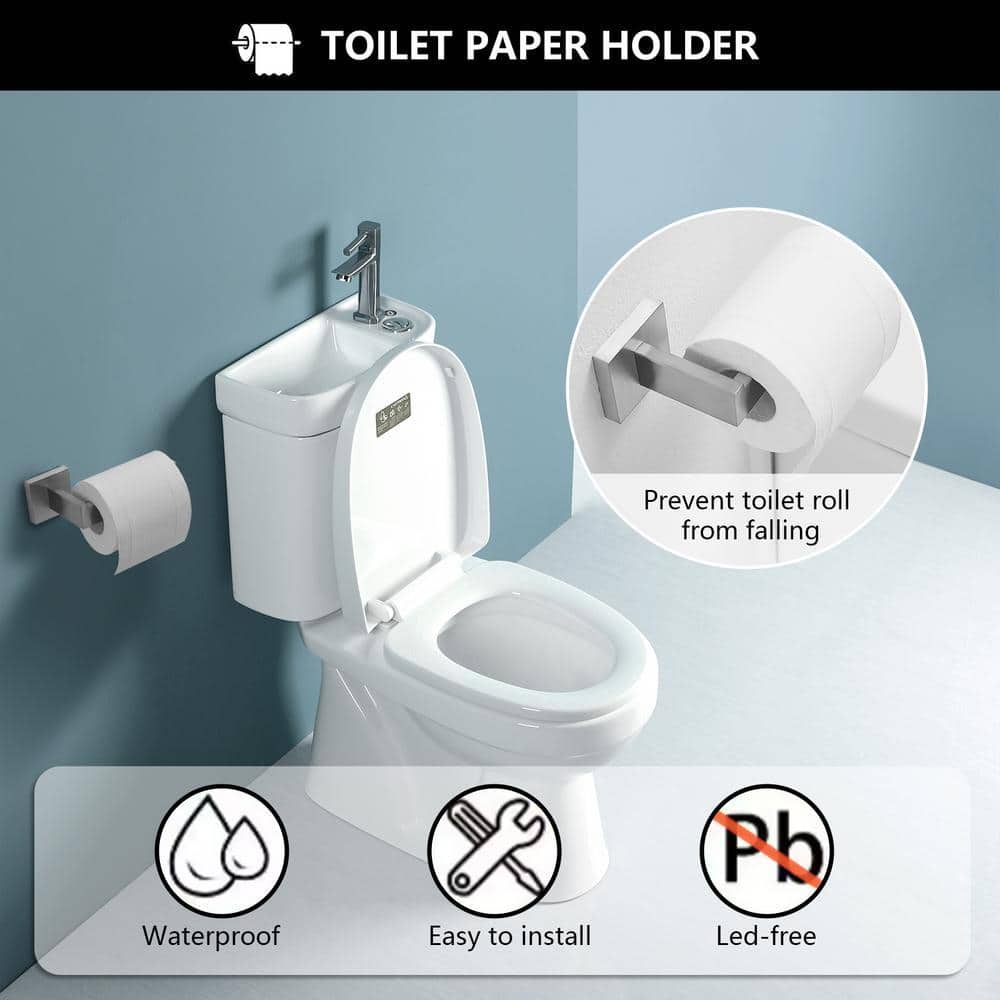 ehablix 5-Piece Bathroom Hardware Set with Towel Bar, Towel Ring, Robe Hook, Toilet Paper Holder in Brushed Nickel (3)