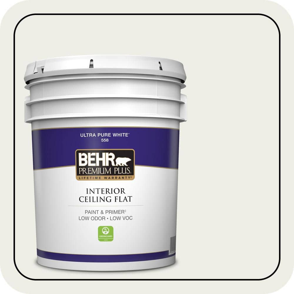 BEHR PREMIUM PLUS 5 gal. Designer Collection #DC-013 Harmonious White Ceiling Flat Interior Paint & Primer (1)