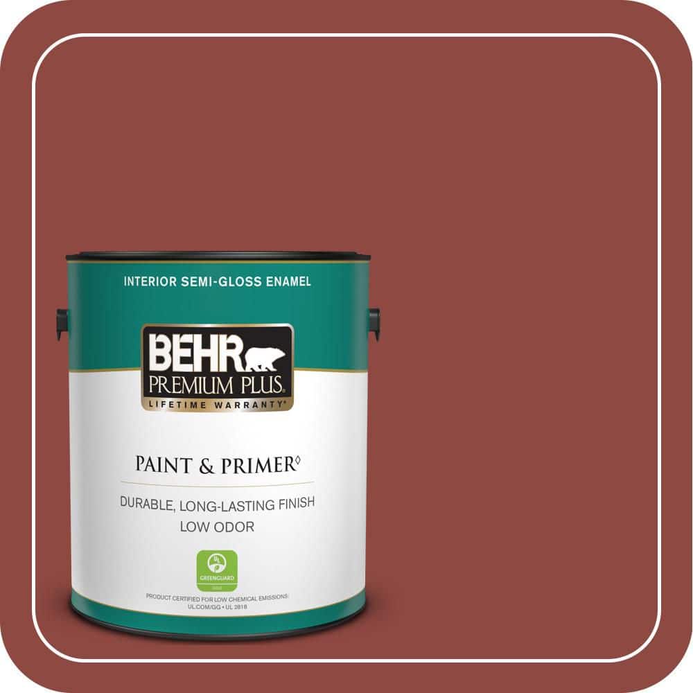 BEHR PREMIUM PLUS 1 gal. #PPH-72 Rusty Red Semi-Gloss Enamel Low Odor Interior Paint & Primer