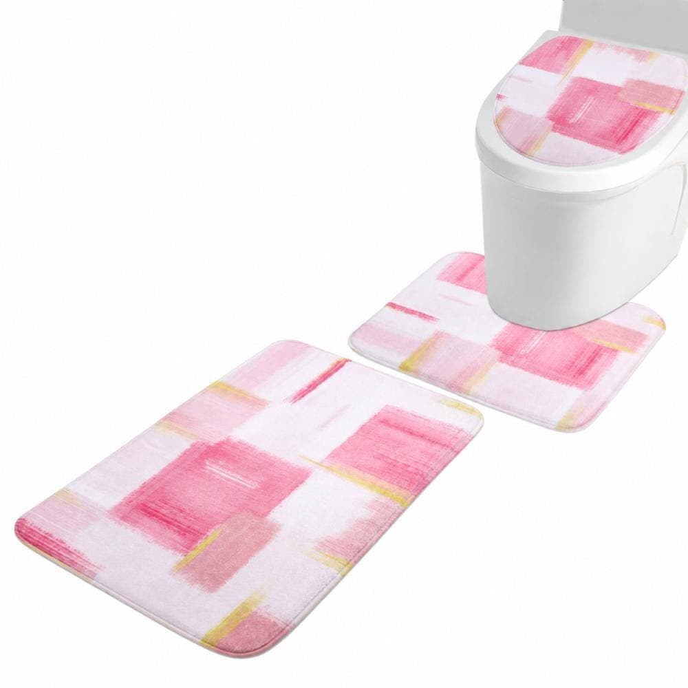 Unbranded Pink and Gold Bathroom Accessories Set with Shower Curtain and Rugs for Home Decor includes trash can (3)