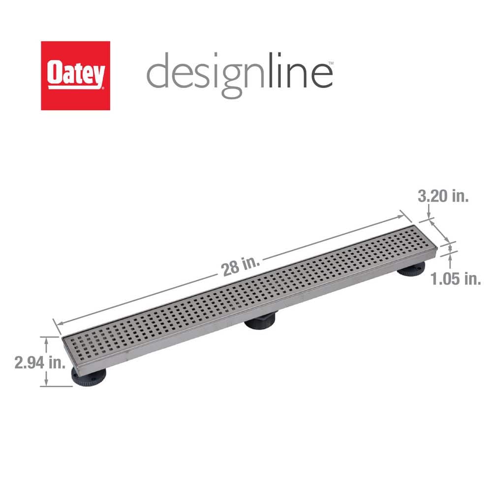 Oatey Designline 28 in. Stainless Steel Linear Shower Drain with Square Pattern Drain Cover (3)