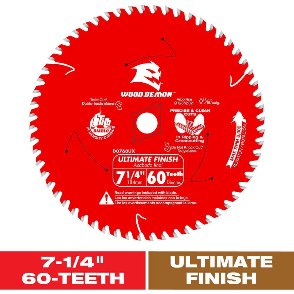 DIABLO 7-1/4 in. x 60-Teeth Wood Demo Ultimate Finish Carbide Circular Saw Blade for Wood