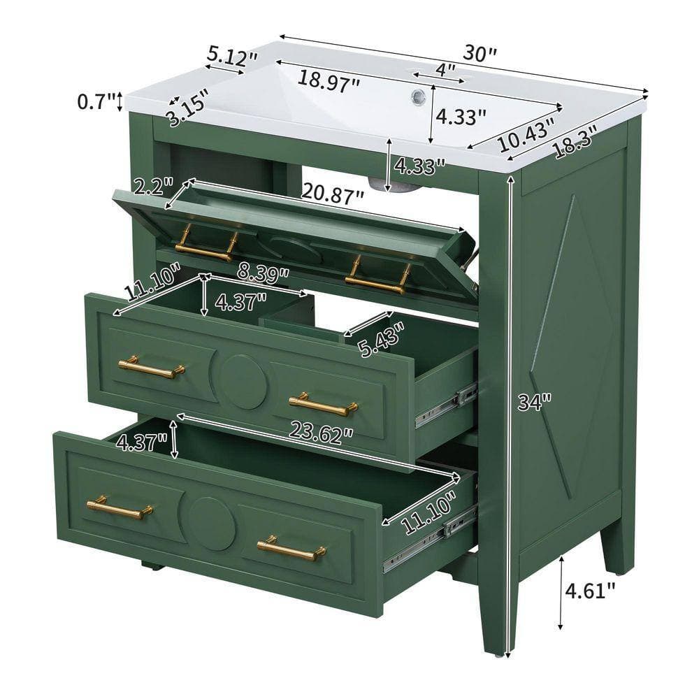 COWLOWN 30 in. W x 18.3 in. D x 34 in. H Bathroom Green Linen Cabinet (2)