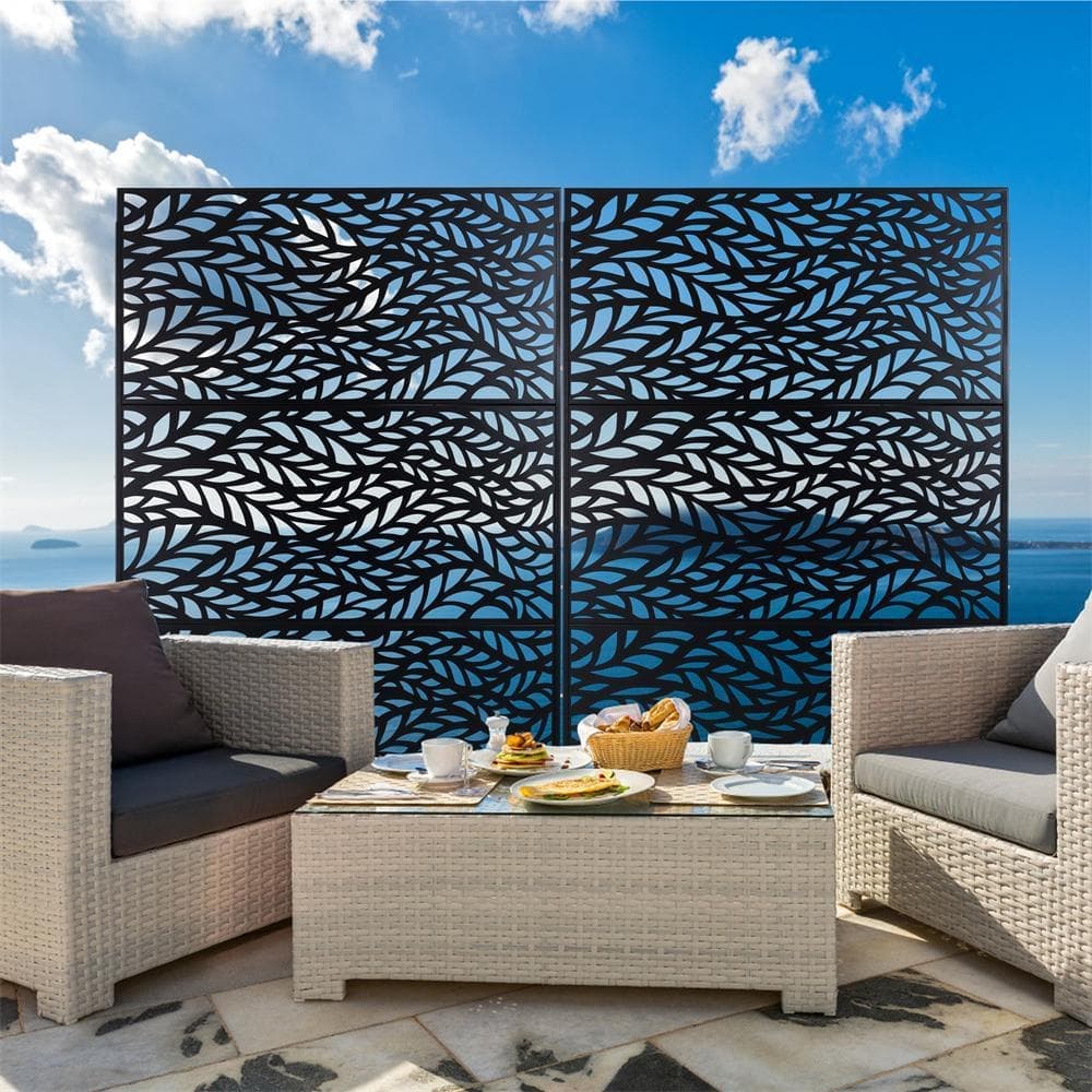 Kahomvis 6.3 ft. x 4 ft. Black Outdoor Steel Decorative Privacy Screen, Indoor Metal Privacy Fence Panel (3)