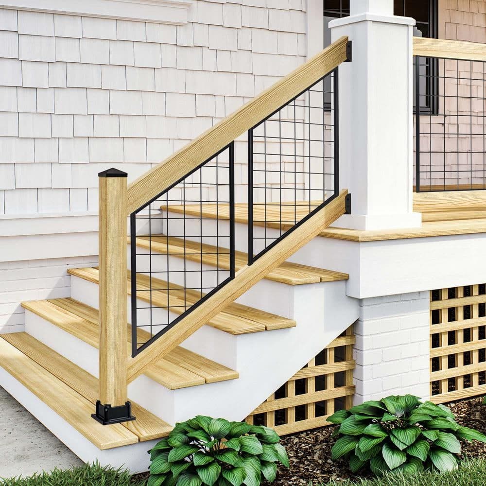 ProWood 2 in. H x 72 in. W Pressure-Treated Natural Pine Stair Rails with Black Brackets Stair Railing Kit (3)