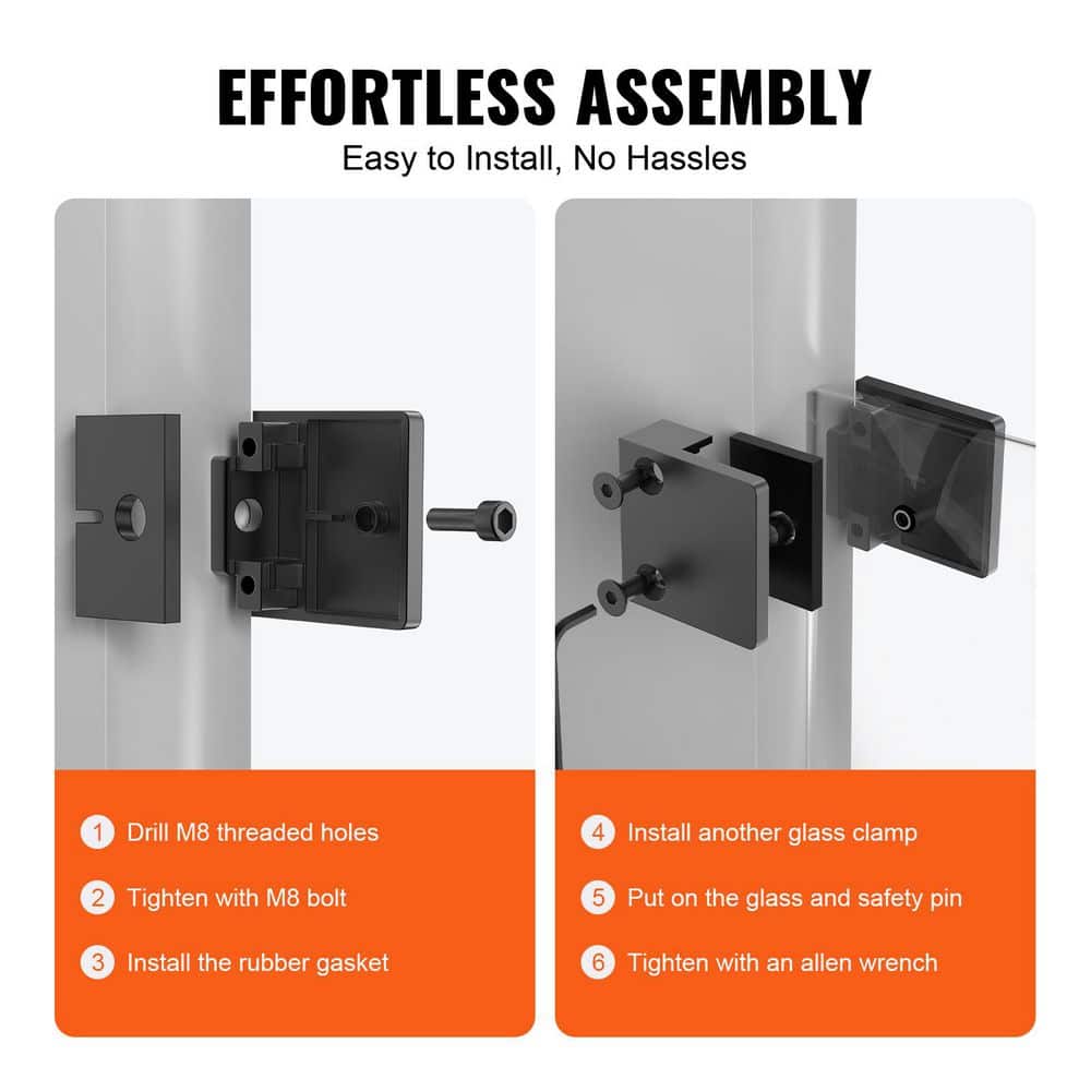SVOPES 40-Pieces Glass Clamp, 1.02 in. x 2.17 in. Black Glass Mounting Clamp, Stainless Steel Stair Railing Kit (3)
