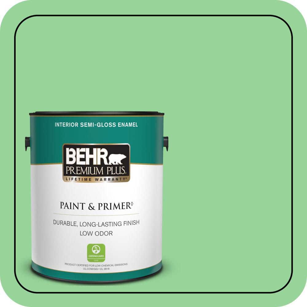 BEHR PREMIUM PLUS 1 gal. #P390-4 Young Green Semi-Gloss Enamel Low Odor Interior Paint & Primer
