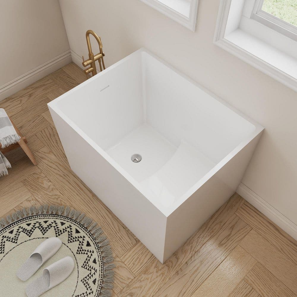 SJ STAR&JANE 35.4 in. x 27.5 in. Acrylic Flatbottom Freestanding Bathtub Soaking Bathtub in White (2)