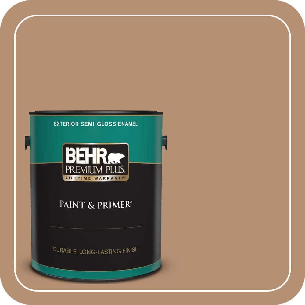 BEHR PREMIUM PLUS 1 gal. #T13-7 Tan-Gent Semi-Gloss Enamel Exterior Paint & Primer