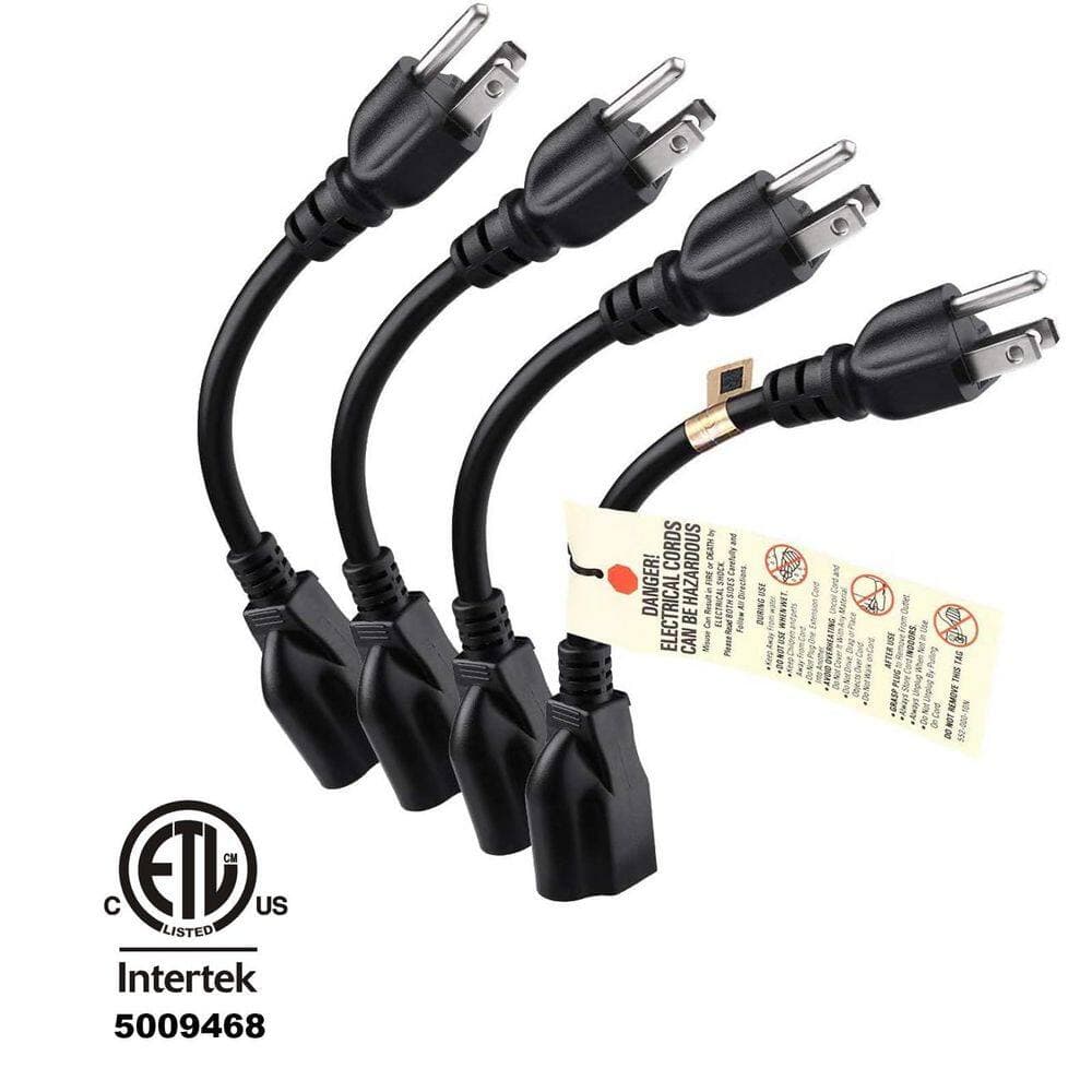 Unbranded 8 in. 16 Gauge 3 Prong Indoor/Outdoor Extension Cord with Tri-tap Dual Lighted End and Foot Switch Black 4 Pack (2)