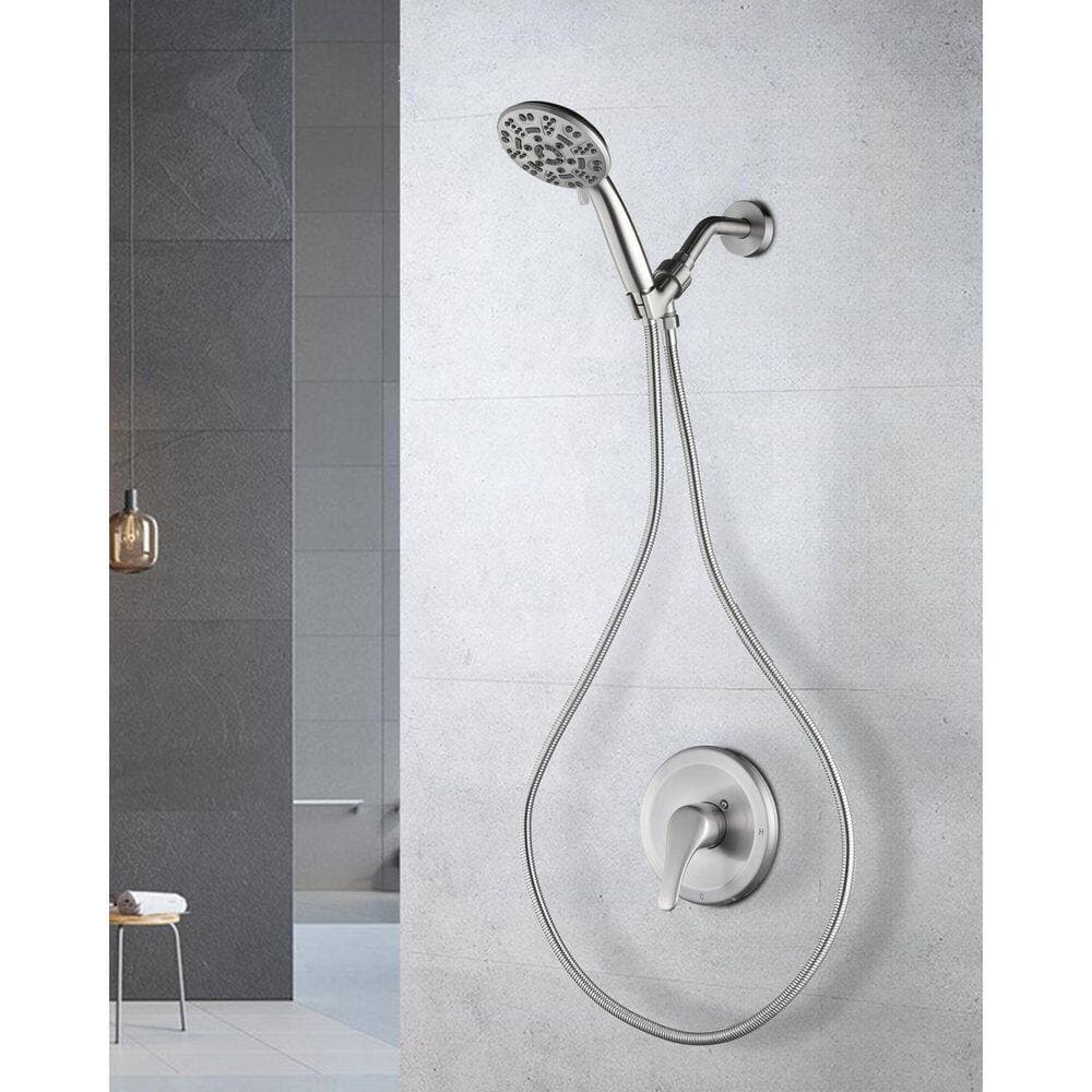 WOWOW Single Handle 7-Spray Shower Faucet 1.8 GPM with High Pressure Showerhead in Brushed Nickel (Valve Included) (3)