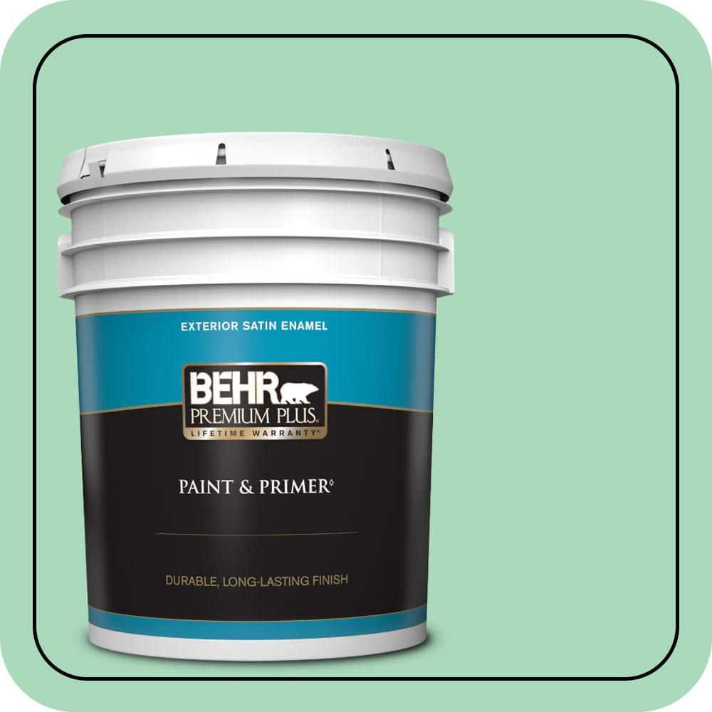BEHR PREMIUM PLUS 5 gal. #P410-3 Shanghai Jade Satin Enamel Exterior Paint & Primer