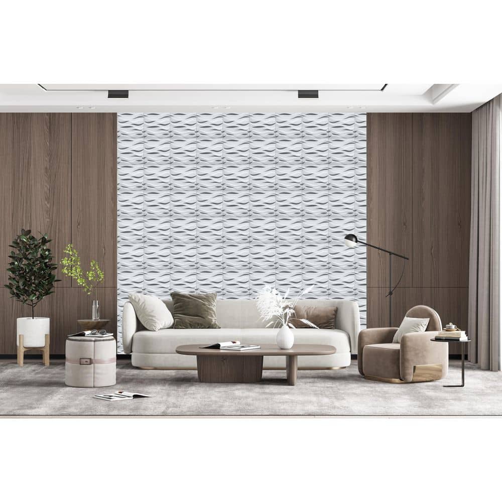 Dundee Deco Falkirk Ross 2/25 in. x 19.7 in. x 19.7 in. White PVC Wavey 3D Decorative Wall Panel 10-Pack (3)