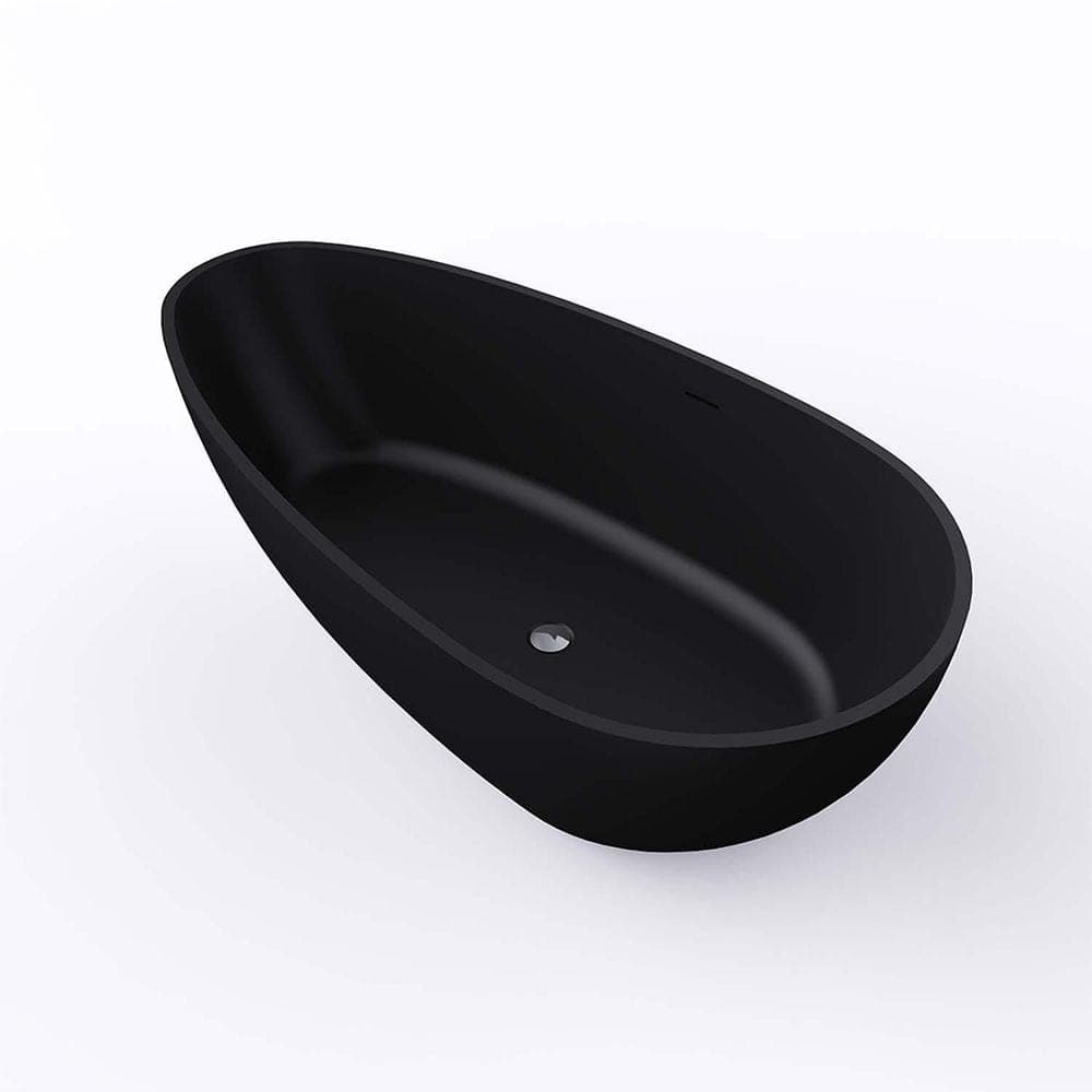 INSTER 67 in. x 34 in. Matte Black Solid Surface Artificial Soaking Bathtub-Freestanding, Stain Resistant, Spa-Like Comfort (3)