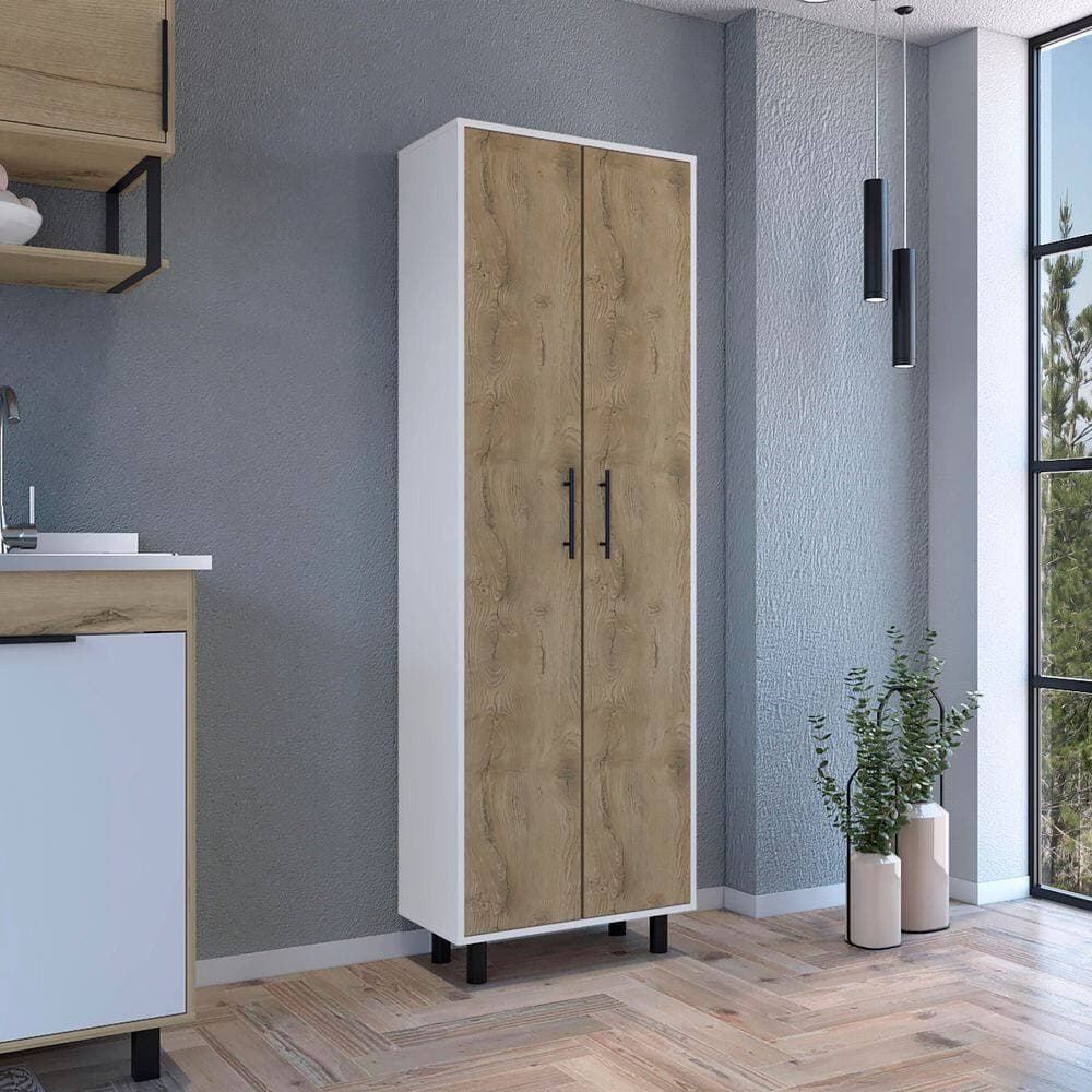 Tahanbath 23.62 in. W x 11.81 in. D x 71.10 in. H White Particle Board Freestanding Linen Cabinet with 5 Shelves in White (2)