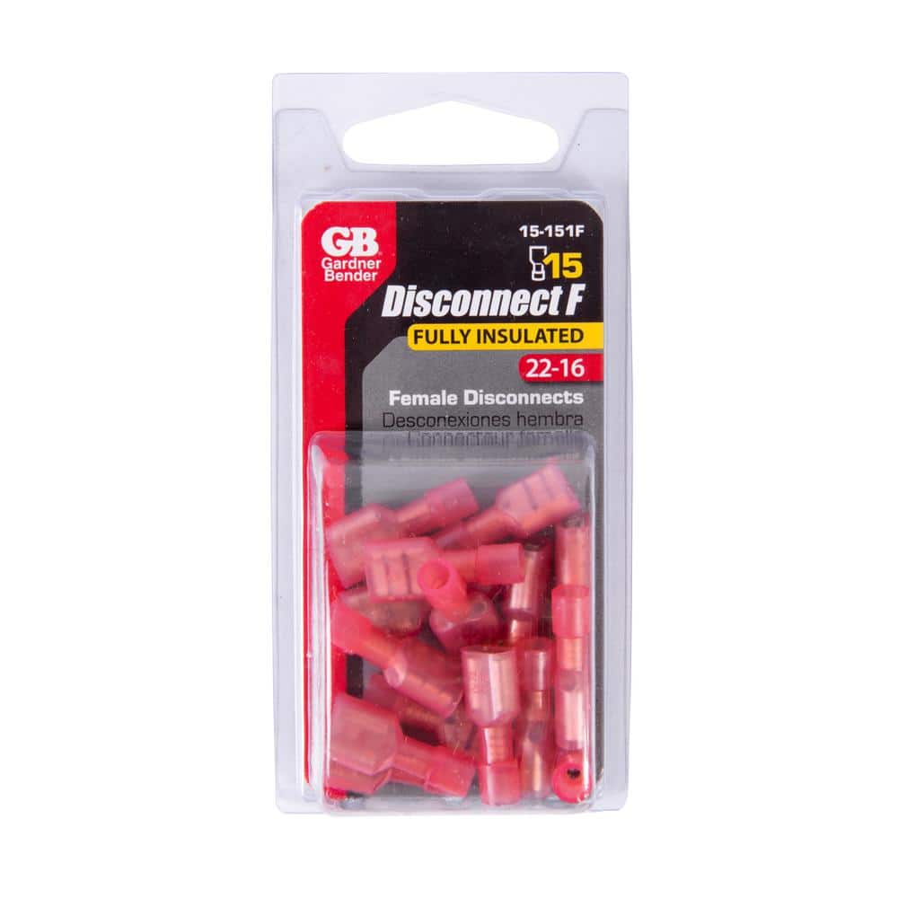 Gardner Bender 22 - 16 AWG 0.250 Fully Insulated F-Disconnects in Red (15-Pack) (2)