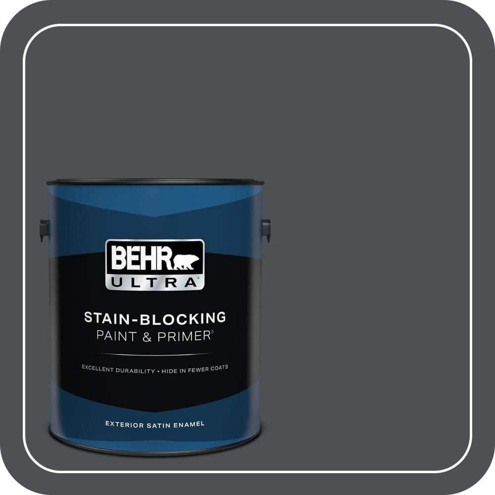 BEHR ULTRA 1 gal. #PPU26-01 Satin Black Satin Enamel Exterior Paint & Primer