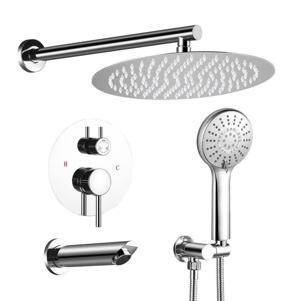 AKLFGN 2 Handle 3-Spray Tub and Shower Faucet with 10 in. Rain Shower Heads 2.0 GPM in Polished Chrome (Valve Included) (1)