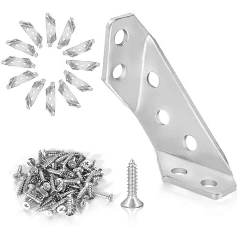KIWDZFU Stainless Steel Corner Brackets Thickened Angle Bracket for Wood Furniture with 72 Screws 12 Pack (1)