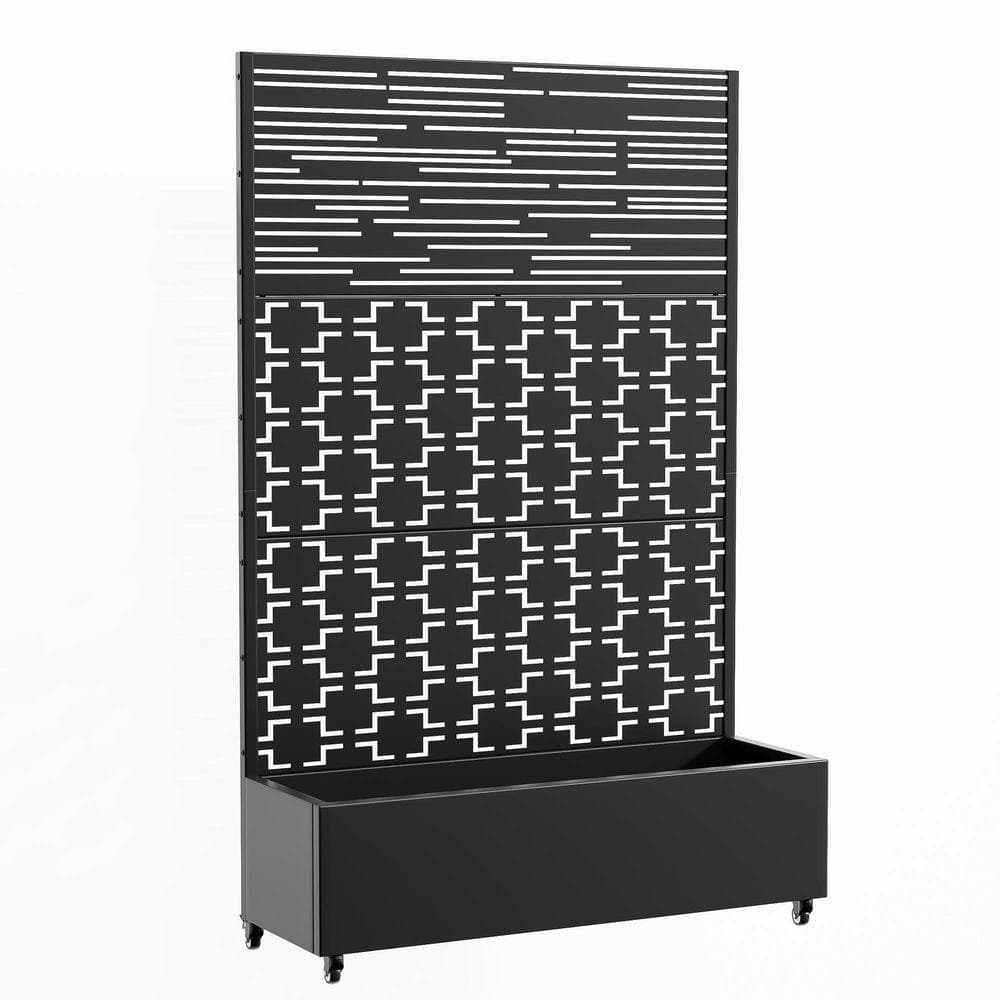 Lirago 3-Piece 72 in. H x 47 in. W Rectanglar Black Outdoor Metal Privacy Screen Planter Box Wall Decor (1)