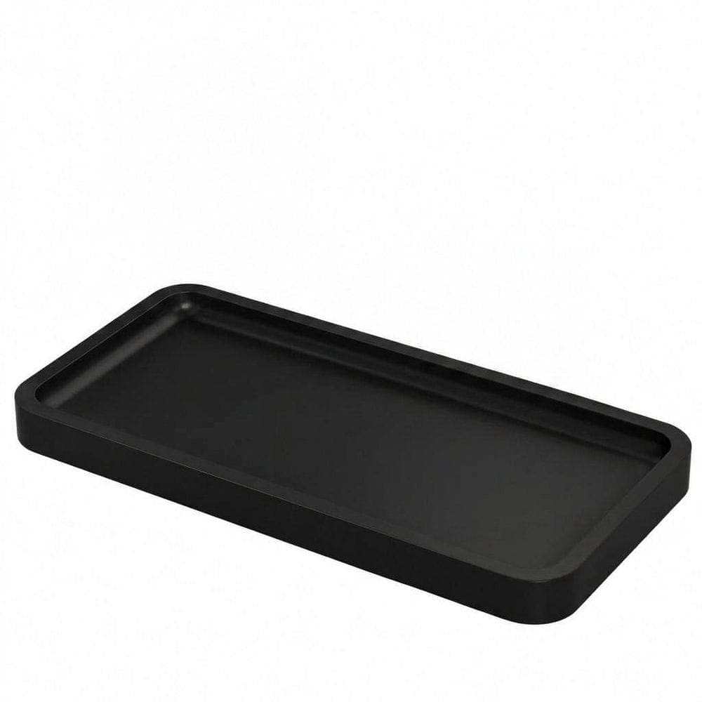 KHKFY Small Bamboo Vanity Tray for Bathroom Countertop 7.9 In. x 4 In. Black Organizer for Soap Perfume Jewelry (1)