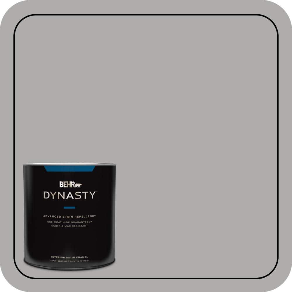 BEHR DYNASTY 1 qt. #N520-3 Flannel Gray One-Coat Hide Satin Enamel Stain-Blocking Interior Paint and Primer