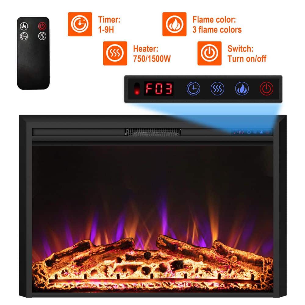 Delandgrand 44.5 in. W Electric Fireplace Insert with Trim Kit, 3 Flames, 9H Timer, 44.5 in. W x 32.1 in. H x 6.5 in. D (2)