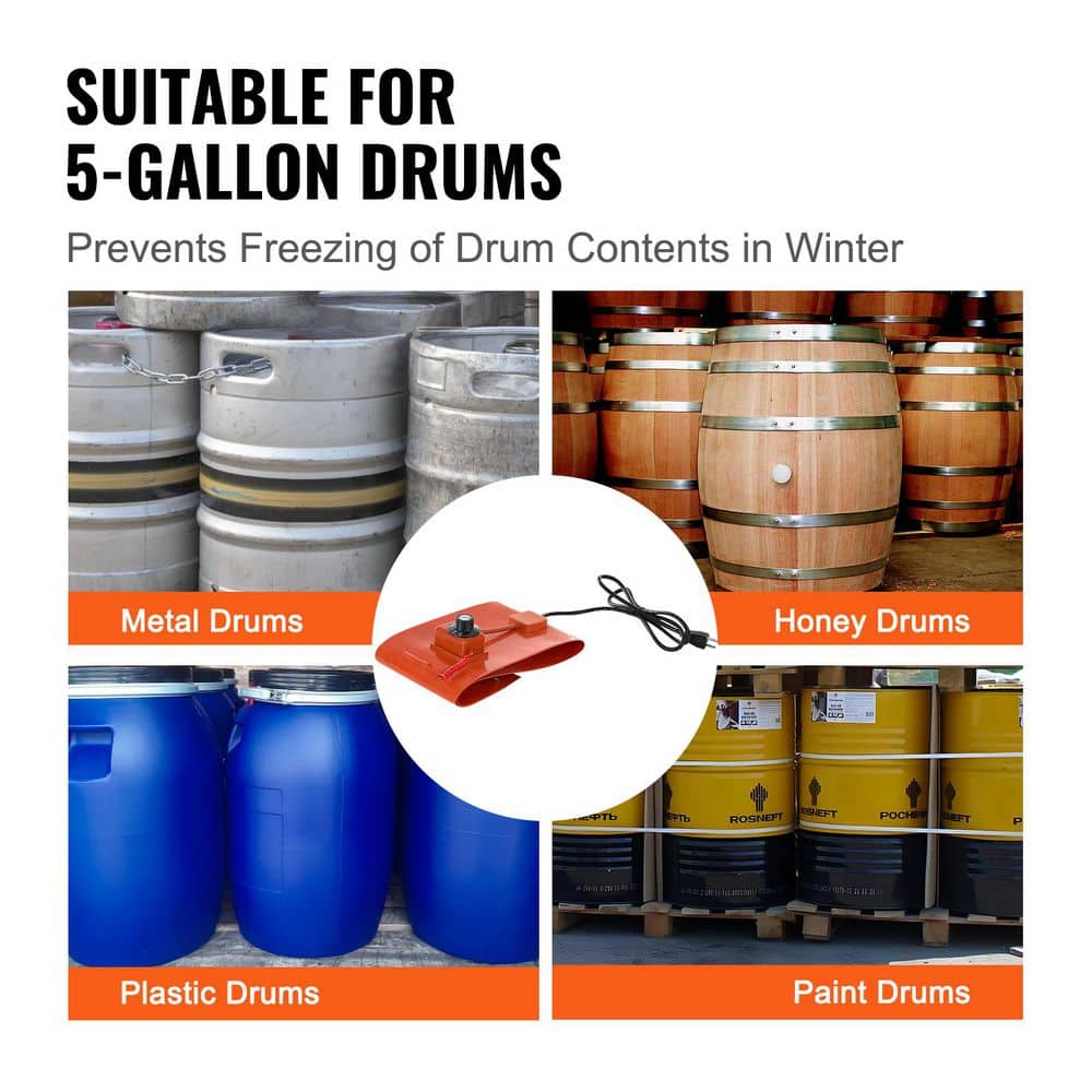 SKYSHALO Metal Drum Heater, 800 W 7.75 in. W, Pail Heating Band for 5 Gal. Barrel, 41.7 lbs. Silicon Drum Accessories 2025 Update (2)