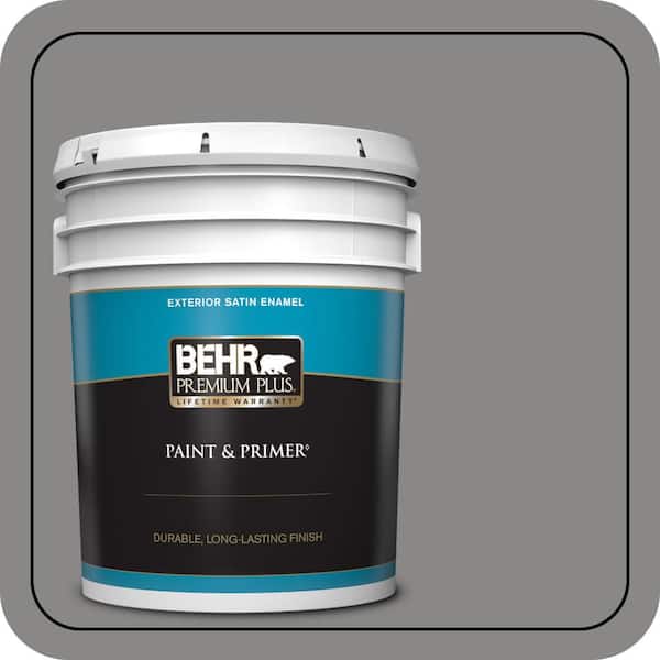 BEHR PREMIUM PLUS 5 gal. #PPU26-04 Falcon Gray Satin Enamel Exterior Paint & Primer (2)