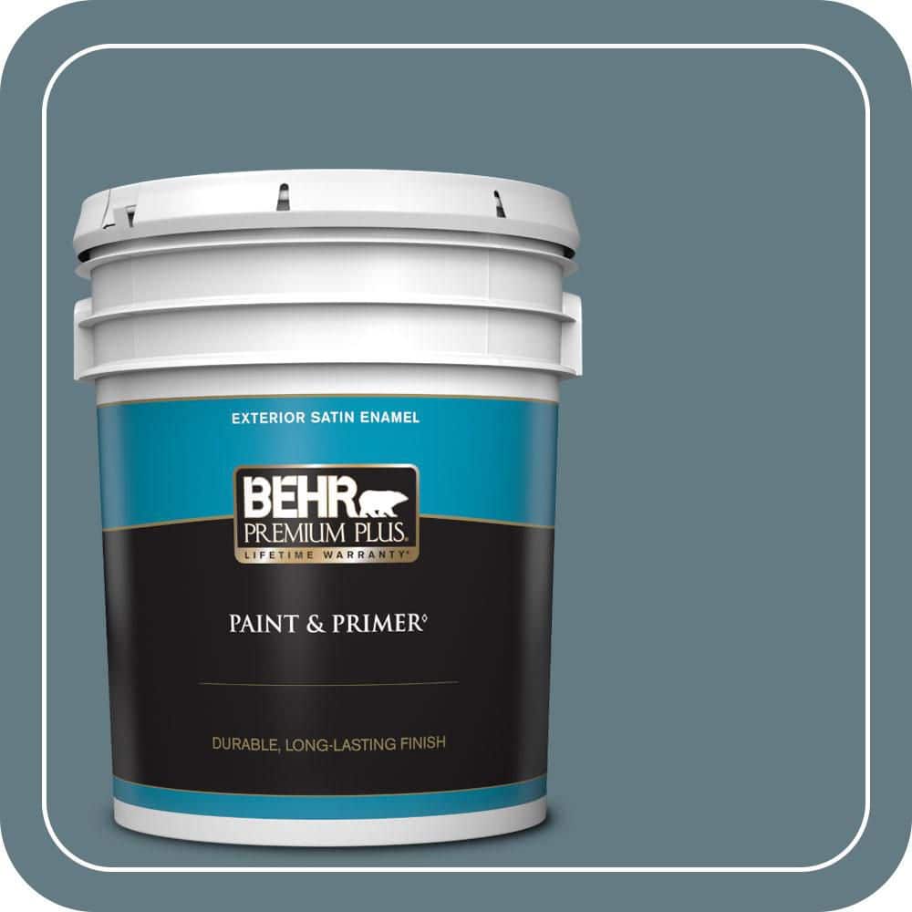 BEHR PREMIUM PLUS 5 gal. #540F-5 Smokey Blue Satin Enamel Exterior Paint & Primer